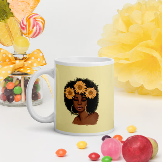 Yellow Afro Woman Sunflower Mug