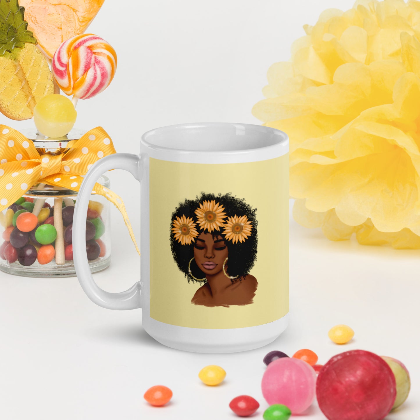 Yellow Afro Woman Sunflower Mug